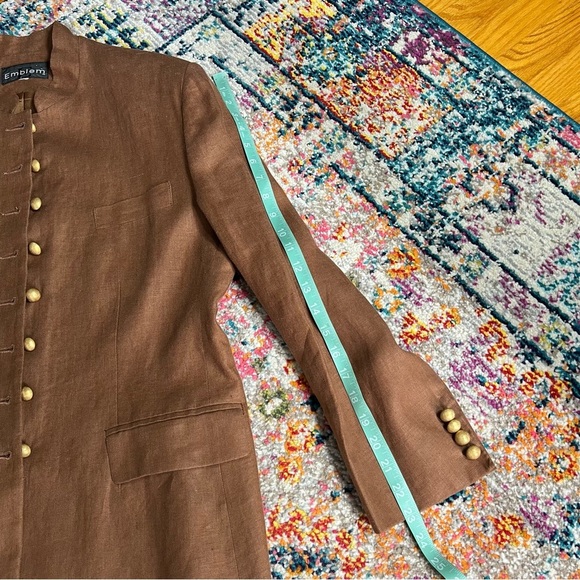 Vintage Linen Brown Gold Hardware Emblem Suit Blazer and Slacks - Picture 15 of 16